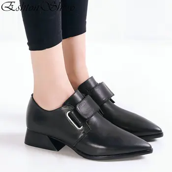 

EshtonShero Classic Shoes Woman Pumps Platform Square Low Heels Solid Western Style Hook&Loop Ladies Wedding Shoes Size 3-11