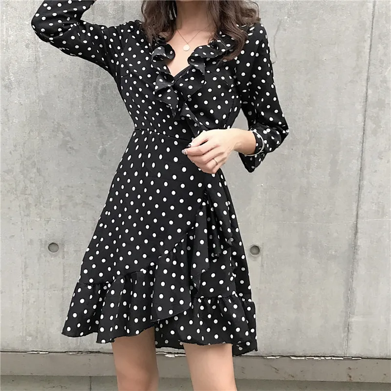 Новинка vestidos de fiesta robe femme модное женское шифоновое шикарное платье в горошек