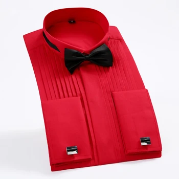 

2019 New Fashion Men Dress Shirt Brand Wedding Long Sleeve White Formal Shirt Party With Bow Tie Cufflink Men Tuxedo Shirts