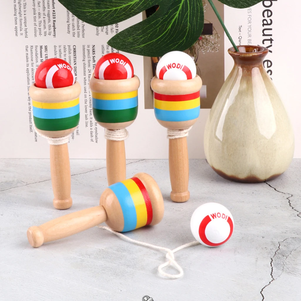 Set of 2 Japanese Classic Wooden Toy Kendama Cup and Ball Toss Catching Game