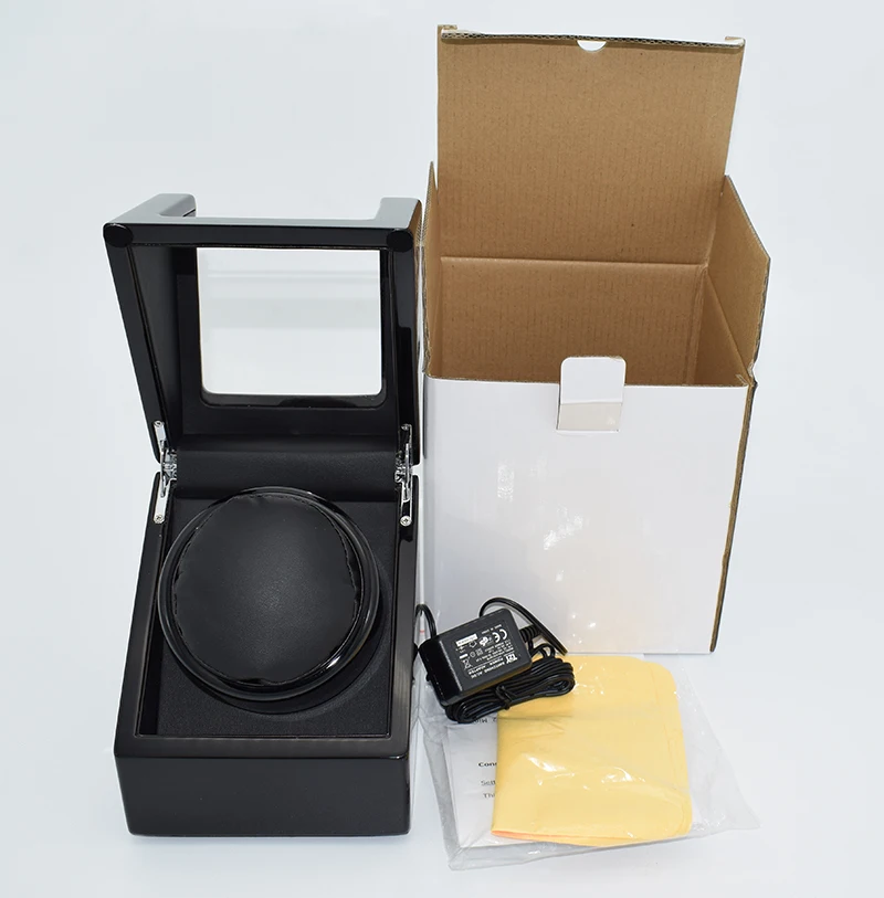 

50% Discount Gift Luxury Package 1 Grid Black Wood/Leather Watch Winder Box Power by Battery or EU/US/UK/AU Plug Mabuchi Motor