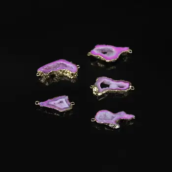 

5pcs/lot,Purple Raw Druzy Agates Freeform Slab Connector,Natural drusy Quartz Geode slice nugget Pendant Necklaces Jewelry