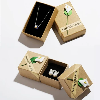 

Hot 3 Size Retro Paper Jewelry Box Storage Case Flower Bracelet Kraft Paper Letter Gift Box Jewellery