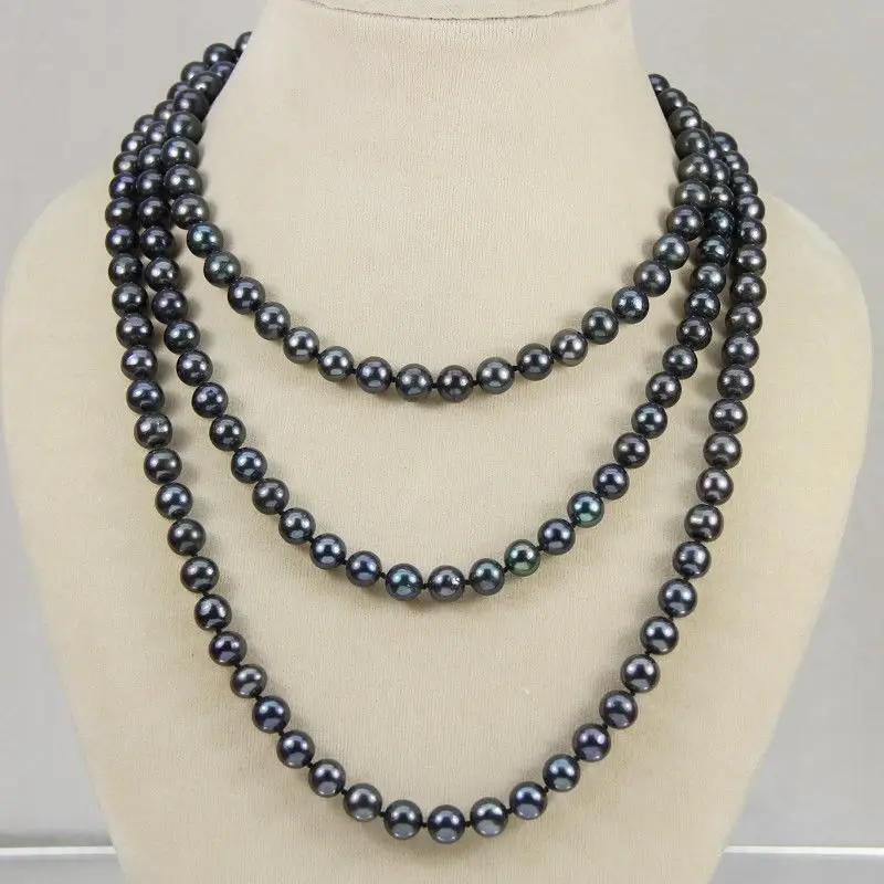 

ddh003808 New 7-8mm Black real akoya Cultured Pearl Necklace 50