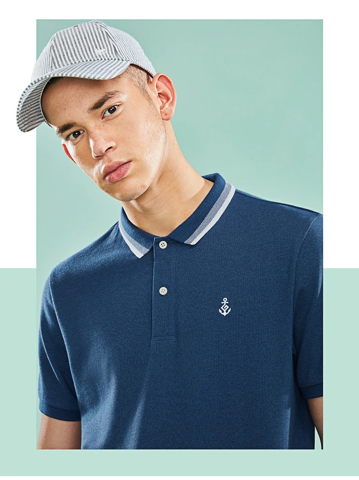 Giordano футболка Polo slim fit с короткими рукавами, с вышивкой якоря на груди, имеет несколько цветовых решений, а так же размеров