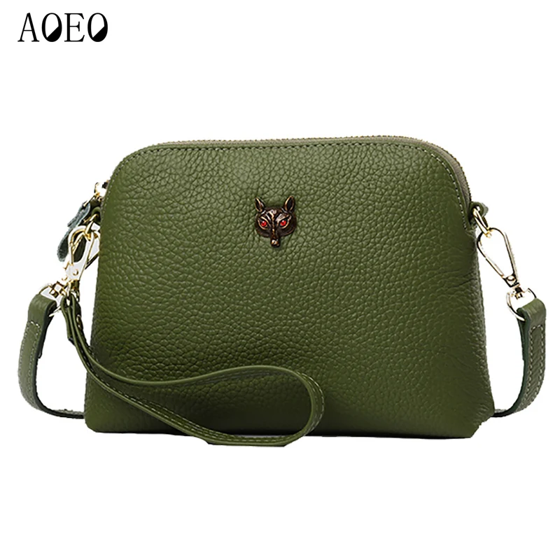 

AOEO Mini Messenger Bags For Women Functional Real Genuine Leather Lady Handbag Female Luxury Fox Summer Shoulder Bag 2 Belt