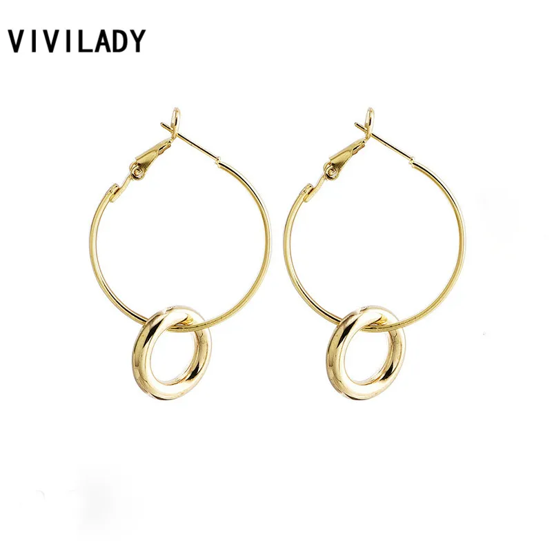 

VIVILADY 2019 New Classic Double Round Circle Hoop Earrings Chic Gold Silver Color Creatived Women Party Love Jewelry Brincos