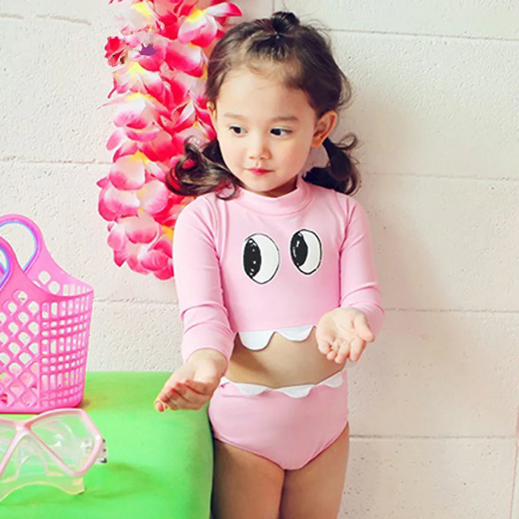 

Swimsuit girls Summer Baby Clothes Cute 2019 Toddler Kid Baby Girls Bikini Long Sleeve Cartoon Pool Beach Swimsuits Bathing Suit