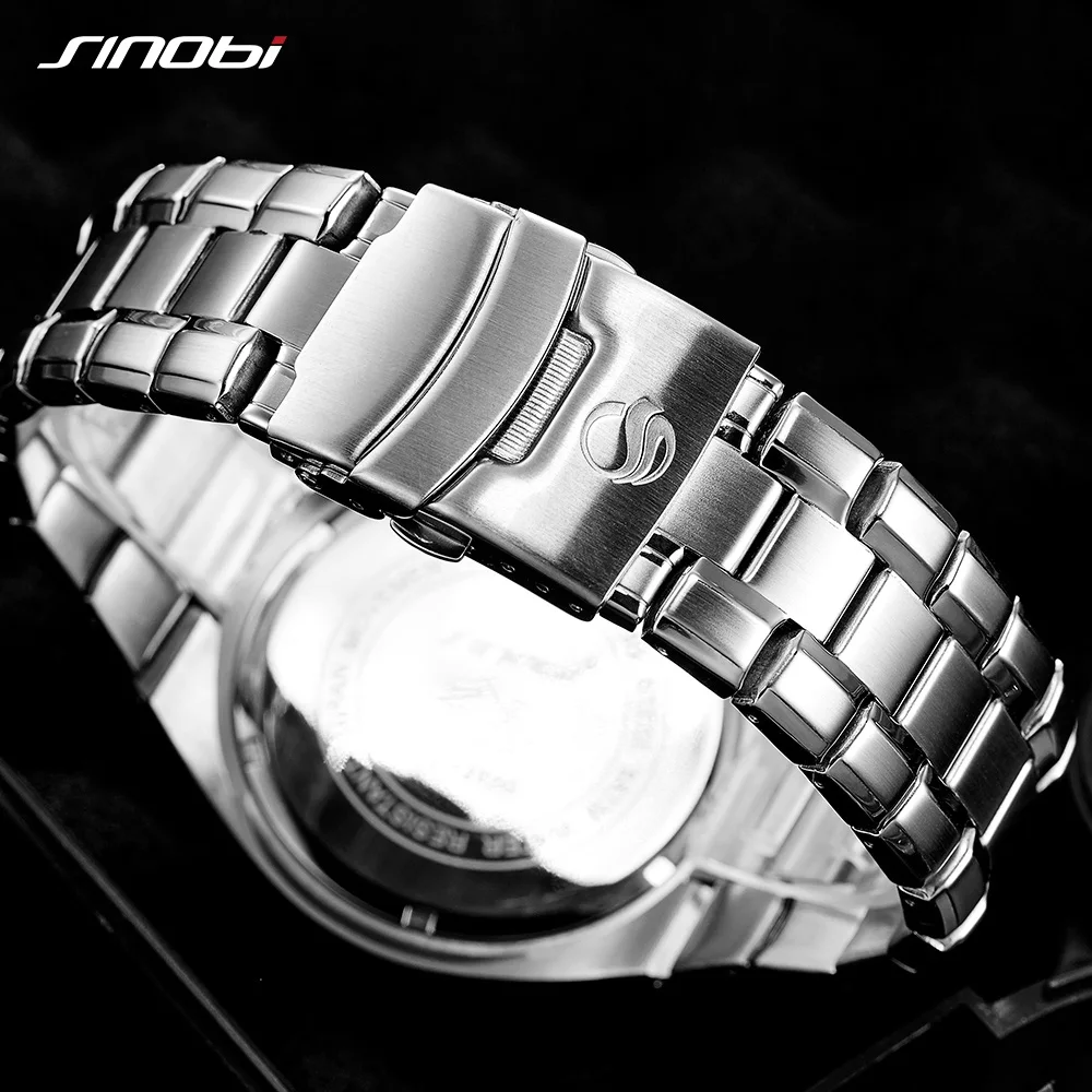 SINOBI Mens Quartz Mens Watch Full Steel Male Fashoin Military Male Wrist Watches Man Luminous Hand