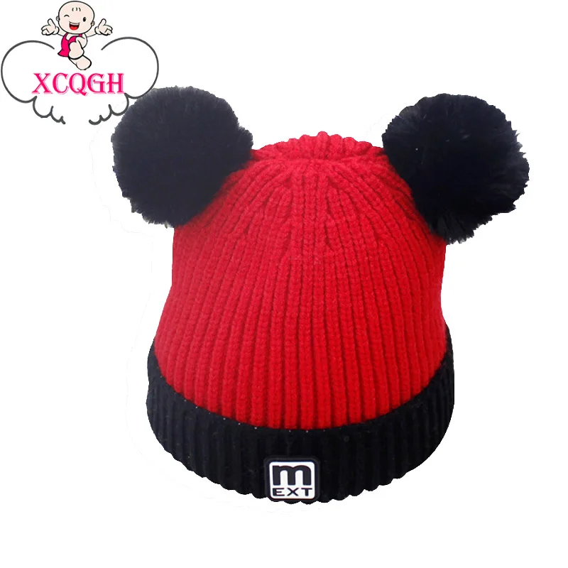 

XCQGH Baby Winter Hat Newborn Cute Two Pompom Ball Kids Baby Cap Boys Girls Knitted Warm Winter Hats
