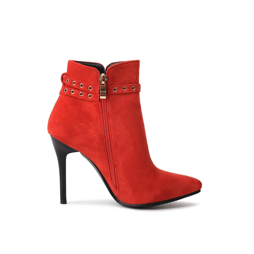Chaussures Élégant Bottes Taille 2019 Grande Cheville Zipper D'hiver 43 Noir 34 Qutaa Haut Moto rouge Talon Femmes Mince Plate forme Troupeau qXWn7af