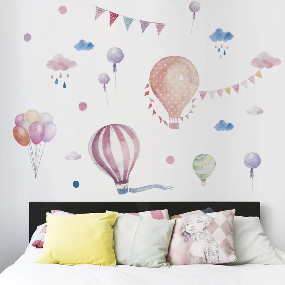 Мультфильм горячий воздушный шар Наклейка Настенная «облака» для детской комнаты граффити День рождения украшение для гостиной художественная Фреска