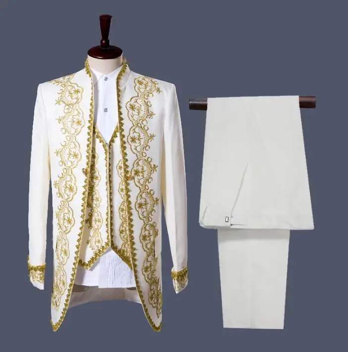 

Male Palace Set Europe Style Swallowtail Suits Prince Dance Performance Jacket+Pants+Vest