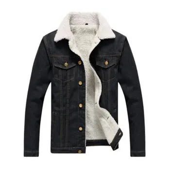 

zozowang Winter Fur Jeans Jacket Coat Men Slim Fit Warm Fleece Parkas Jacket Men Turn-down Collar Mens Parkas with Fur