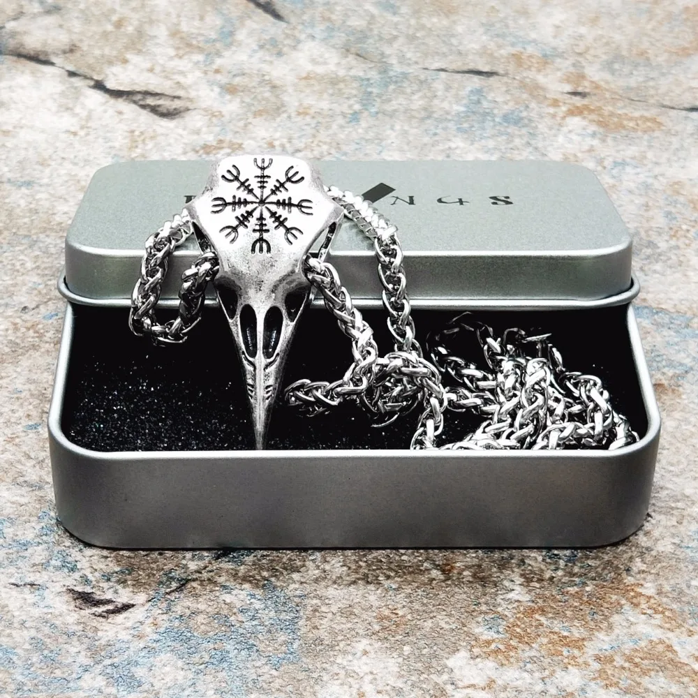 Odin Ворон череп подвеска с символикой викингов ожерелья ювелирные изделия Винтаж серебряного цвета Панк Этнические Тотем ворона 1 шт