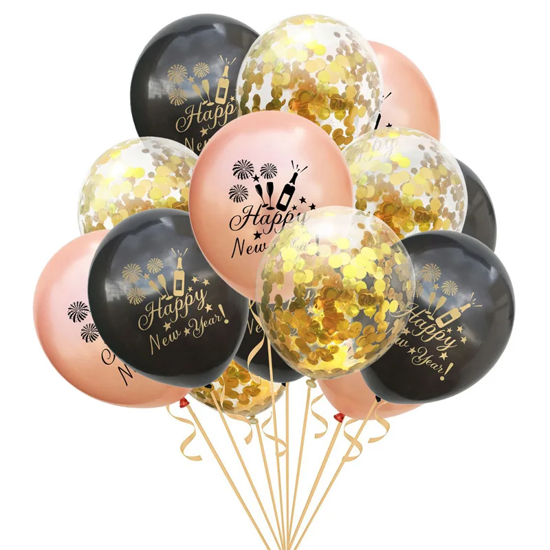 

12 inch Black Star Happy New Year Latex Balloons Rose Gold Confetti Balloons Merry Christmas New Year Eve Party Decoration 2020