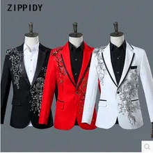 Новые мужские модные цветочные стразы тонкие костюмы(куртка+ брюки) Dj мужской свадебный певец бар сценический Выпускной Блейзер костюм