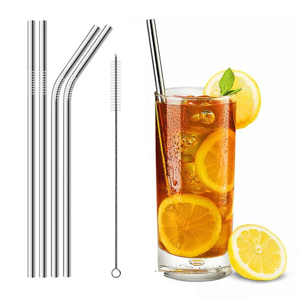 

4PCS Reusable Drinking Metal Straw Stainless Steel Straw Canudo with Cleaner Brush For Juice Mugs Party Bar Accessories Quality
