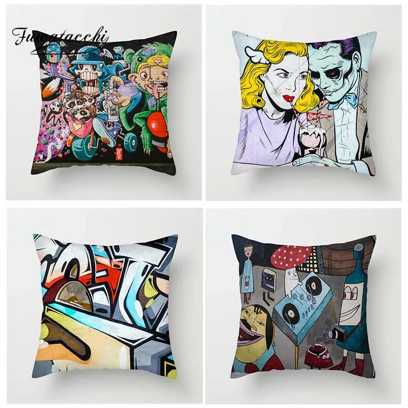

Fuwatacchi Colorful Punk Cushion Covers Zombie Couples Throw Pillow Cover For Sofa Car Decor Artistic Portrait Pillowcases