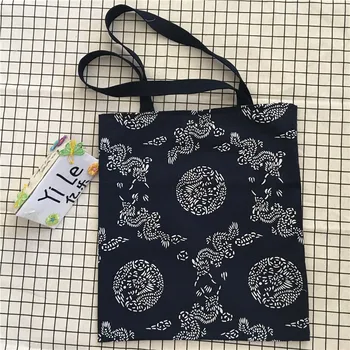 

YILE Chinese Hand Dyed Navy Blue Traditional Dragon Shopping Tote shoulder Bag 8326f