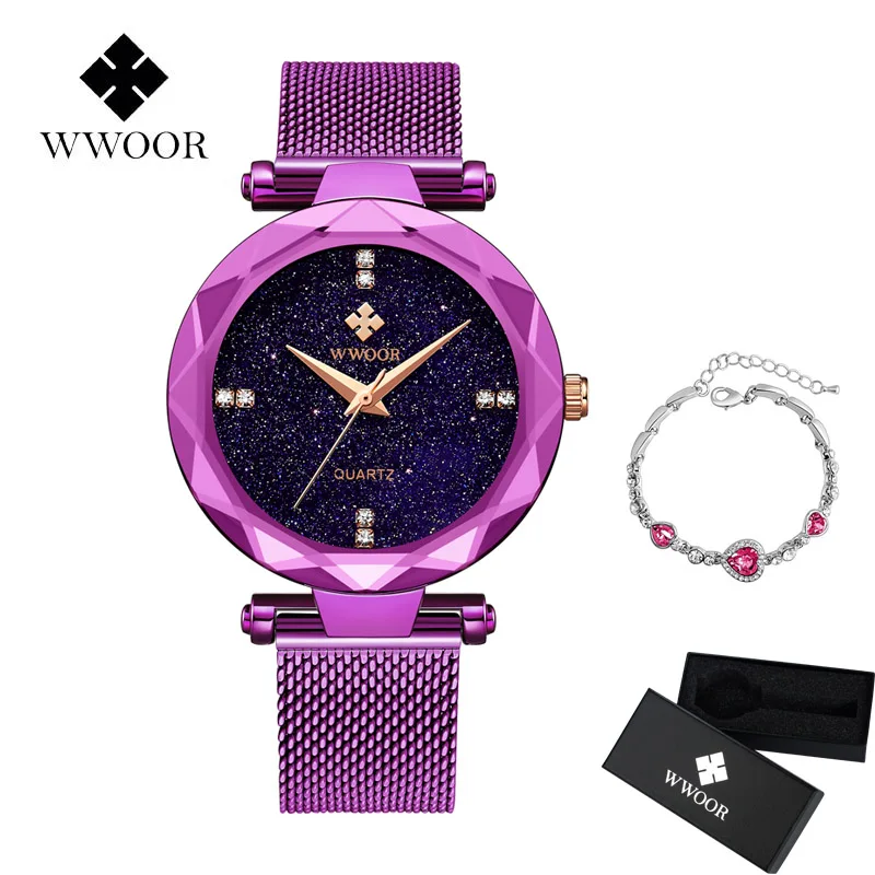

WWOOR Lady Women's Watch Japan Quartz Clock Hours Stainless Steel Fine Fashion Dress Wristwatch Business Simple women Bracelets