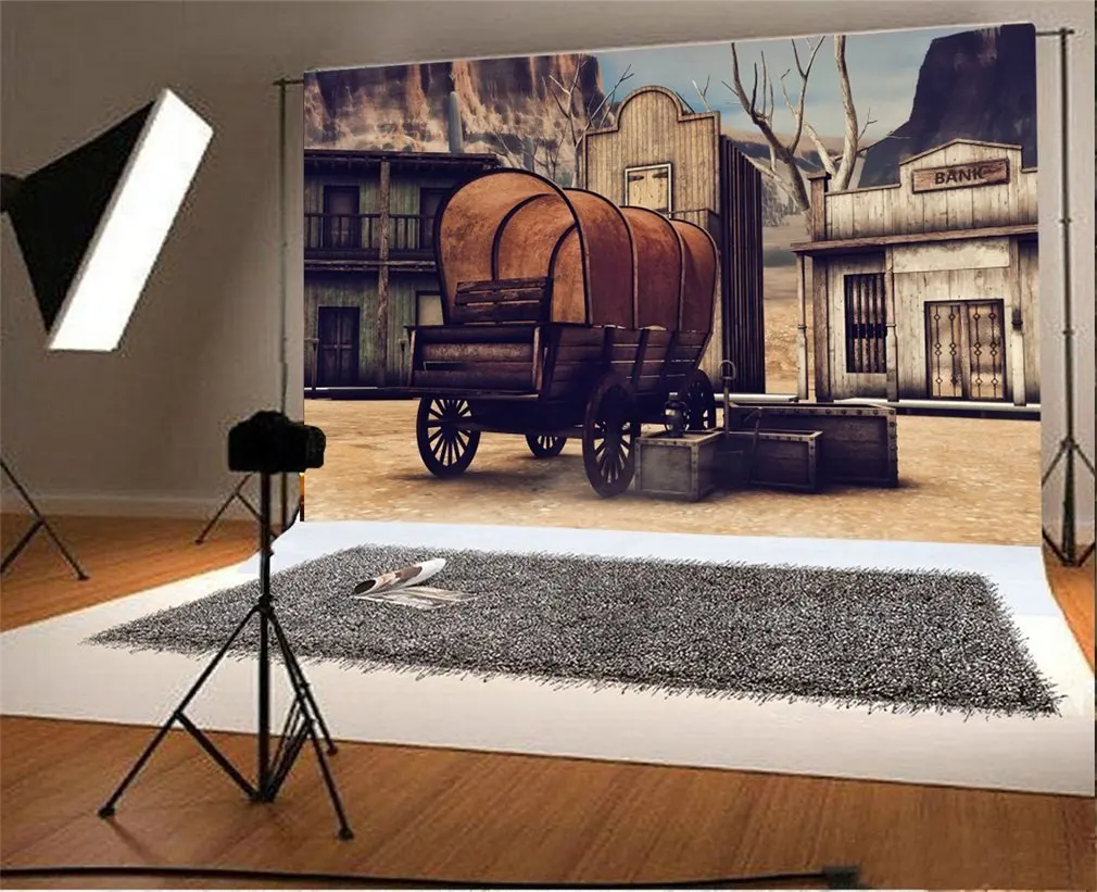 

Photography Backdrop Ancient Western Vintage Wooden Bank Photo Background