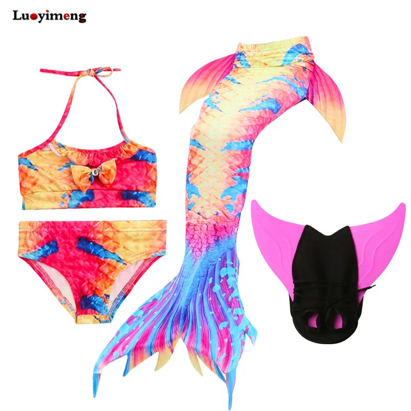4pcs/set Girls Mermaid Tails Dress Swimwear Cosplay Princess Tail Costumes Bathsuits Suit Swimmable Kids Swimsuit With Monofin |