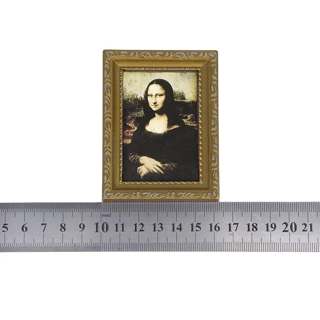 

New Vintage Golden Framed Picture of Mona Lisa 1/12 Dollhouse 3.2" x 2.4"