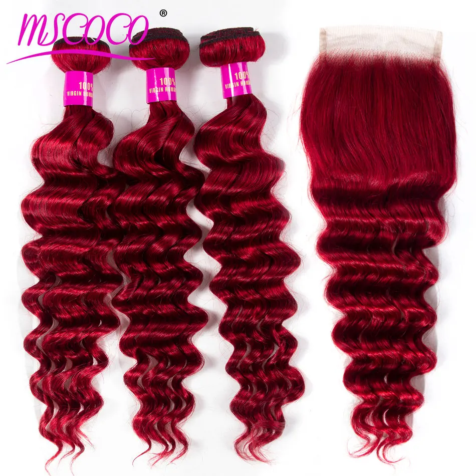 

Red Ombre Loose Deep Wave Bundles With Closure Brazilian Hair Weave Bundles With Closure Ombre 100 Human Hair Weave