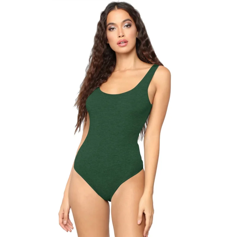 

2019 New Sexy Backless Bodycon Summer Bodysuit Women Hot Sleeveless O-Neck Ladies Tops Solid Ribbed Knitted Bodysuits