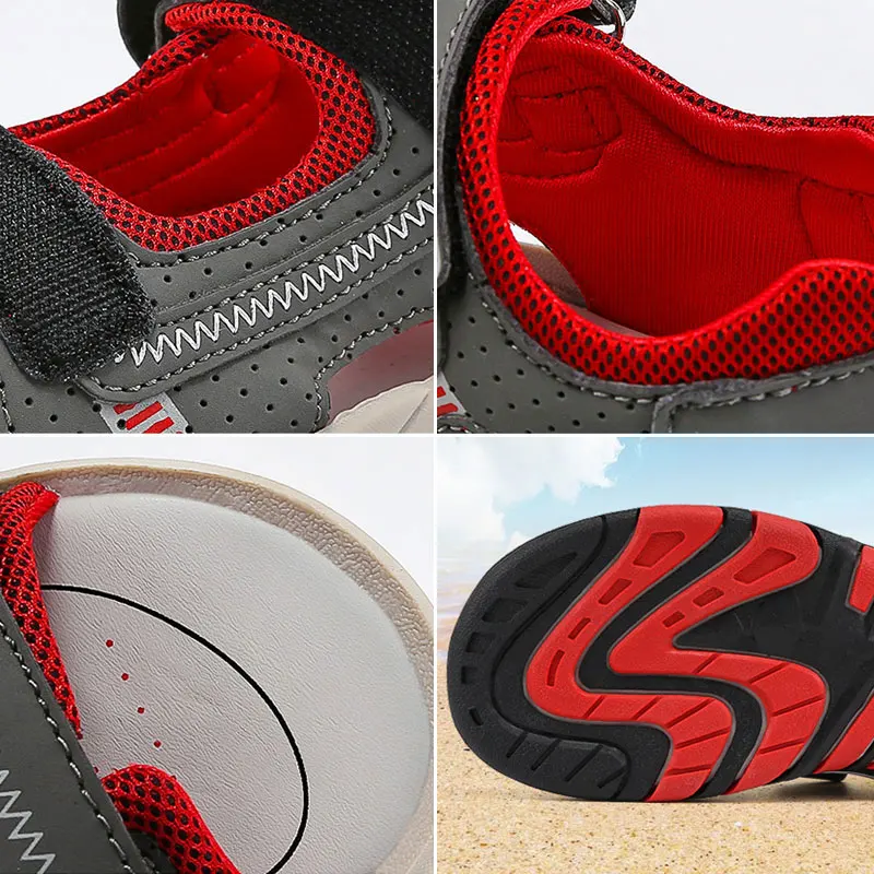 Kids sandals boys PU leather summer shoes 4-16 years child beach sandals Children  canvas rain breathable flats shoes 