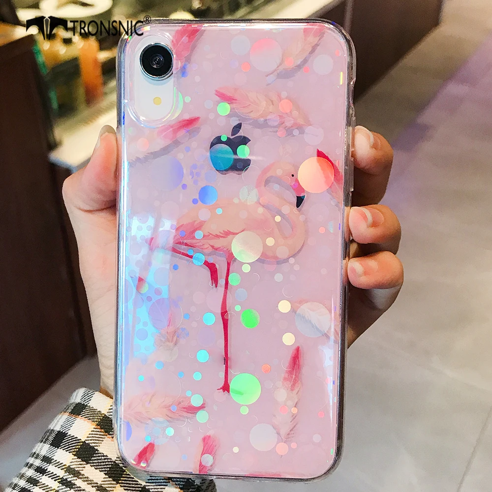

Tronsnic Flamingo Phone Case for iPhone X XS MAX XR Shiny Laser Soft Cases for iPhone 5s SE 6S 6 7 8 Plus Transparent Cover Capa
