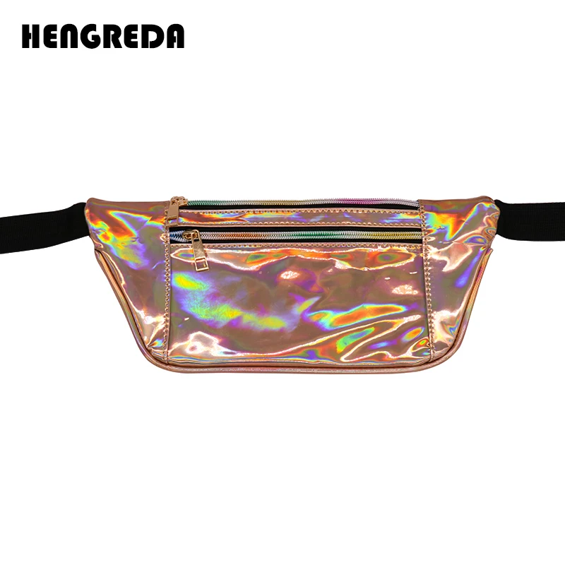 Gold Moonnight Store Laser Holographic Fanny Pack Slim Shiny Neon Waist Bag PU Waterproof Bum Bag Travel Hip Bags for Womens Girls Christmas Gifts 