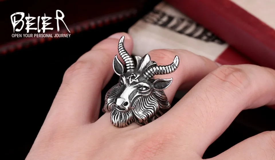 BEIER, Винтажное кольцо из нержавеющей стали с большой головой козла, уникальное байкерское кольцо в стиле панк, ювелирные изделия с животными для мужчин,, BR8-182