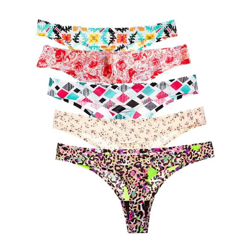 

Low-Rise Ladies G-String Fashion Print Women Underwear Panties Sexy Ice Silk Thongs Seamless Comfortable Female Knickers