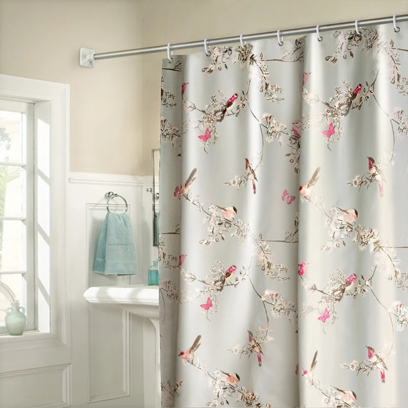 Unique Flower and Bird Pattern Waterproof Shower Curtain For Bathroom