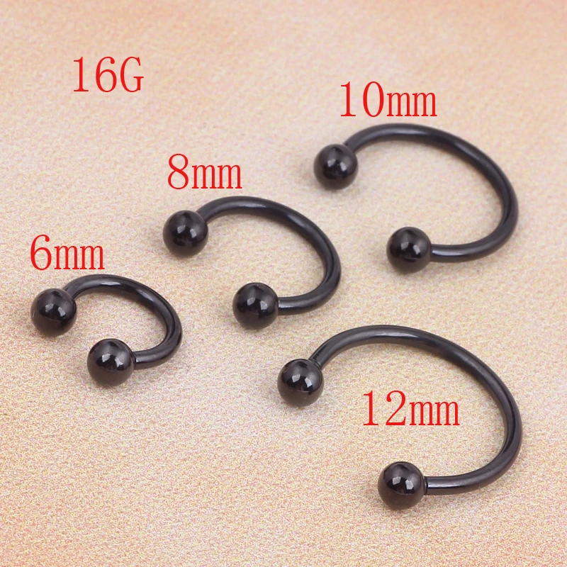 100pcs/lot Stainless Steel Black Anodized Horseshoes Circular Barbell