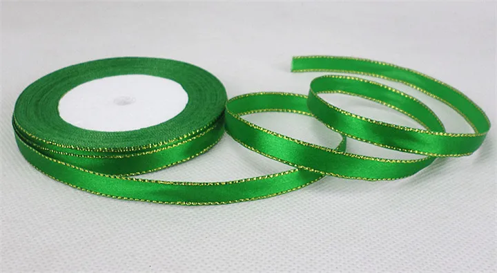 5  10mmx22M Smooth Gold Rimmed Ribbon Wedding Decoration Gift Wrap Clothing Double Satin Ribbon Handmade Diy Party Ribbon