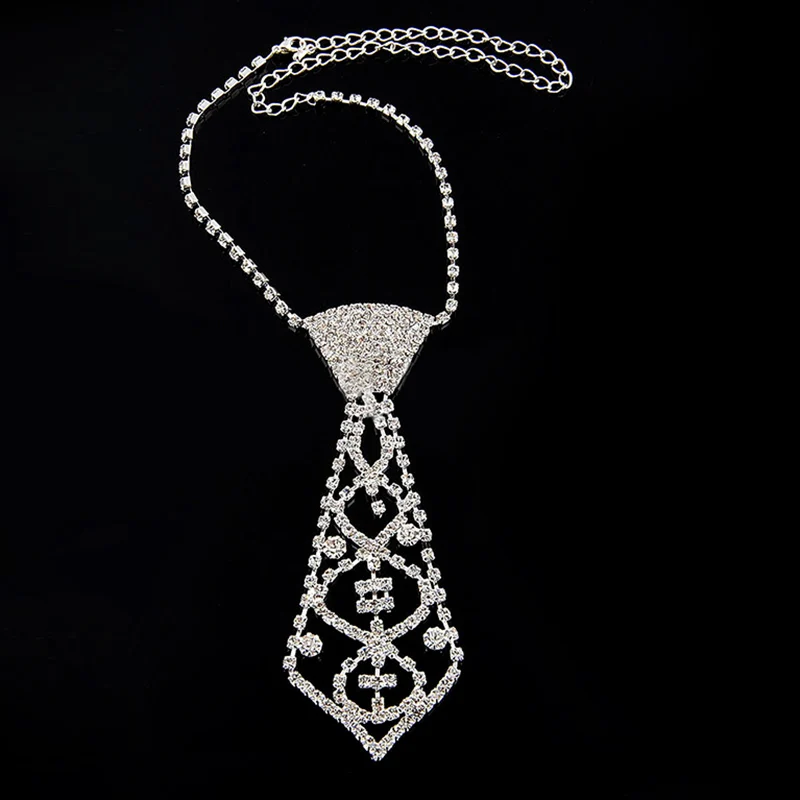 Fashion Women Sexy Rhinestone Necktie Pendant Choker Necklace Wedding