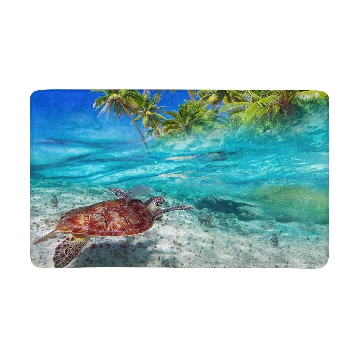 Green Turtle Swimming At Tropical Island Caribbean Sea Doormat