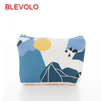 

BLEVOLO Creative Landscape Pattern Canvas Coin Purse Fashion Zipper Zero Wallet Mini Key Pouch Coin Bags Purses 4 Styles