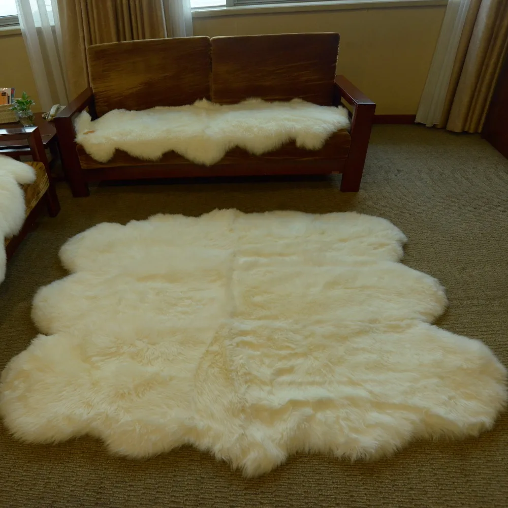 6P Luxury Nature White 150x200cm Plush Wool Genuine Lambskin Real