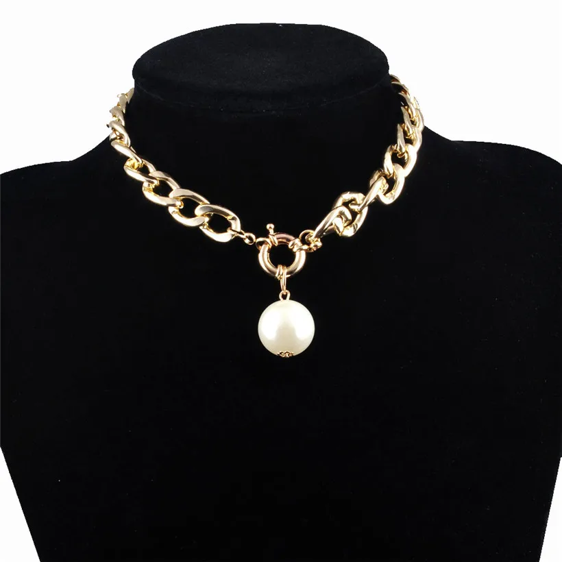 

JOUVAL 2018 Women Trendy Choker Necklace Big Pearl Ball Pendant Clavicle Necklace Chocker Jewelry Accessories N1055