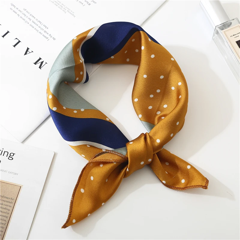 

New Summer Luxury Brand Silk Square Scarf Women Plaid Wraps Fashion Dot Print Office Small Hair Neck hijabs foulard