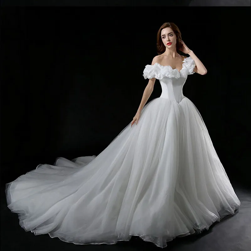 

Real Photos boat neck movie Cinderella Princess 2018 Vestido De Noiva bridal Ball Gown Cap Sleeve mother of the bride dresses