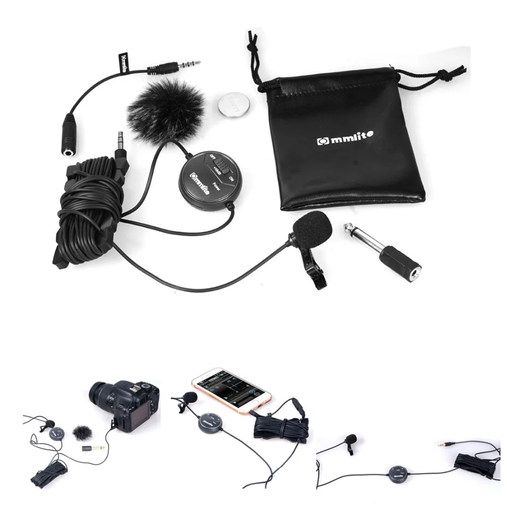 Commlite CVM V03CP CoMica dB Adjusting Lavalier Microphone Clip on Omnidirectional Condenser Mic for Camera Camcorder