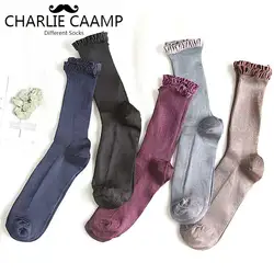 Чарли caamp все сезоны Для женщин высокое Качественный хлопок ретро кружева простой и универсальная серия дамы двойной иглы высокие носки E137