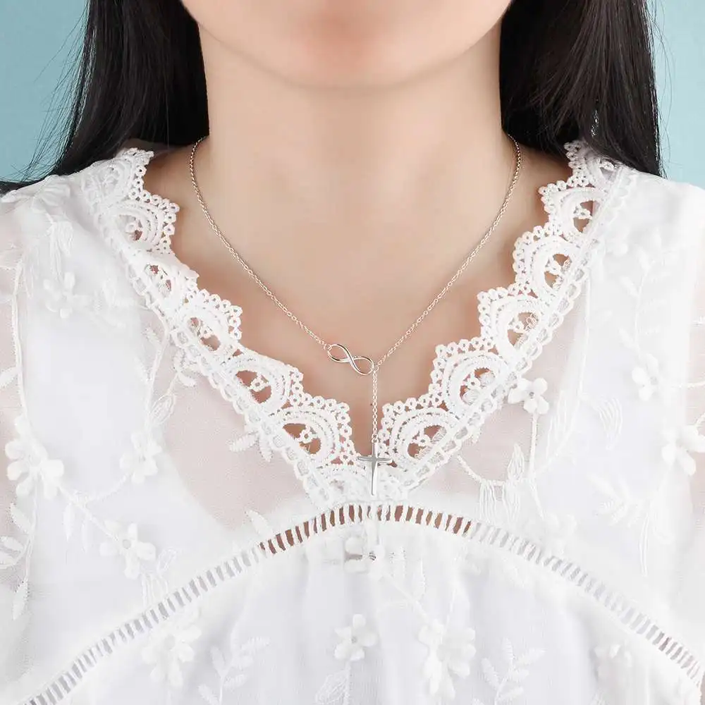 Cross With Infinity Love Accessorise 925 Sterling Silver Pendant Necklace For Women Fashion Party Jewelry (JewelOra NE101965)