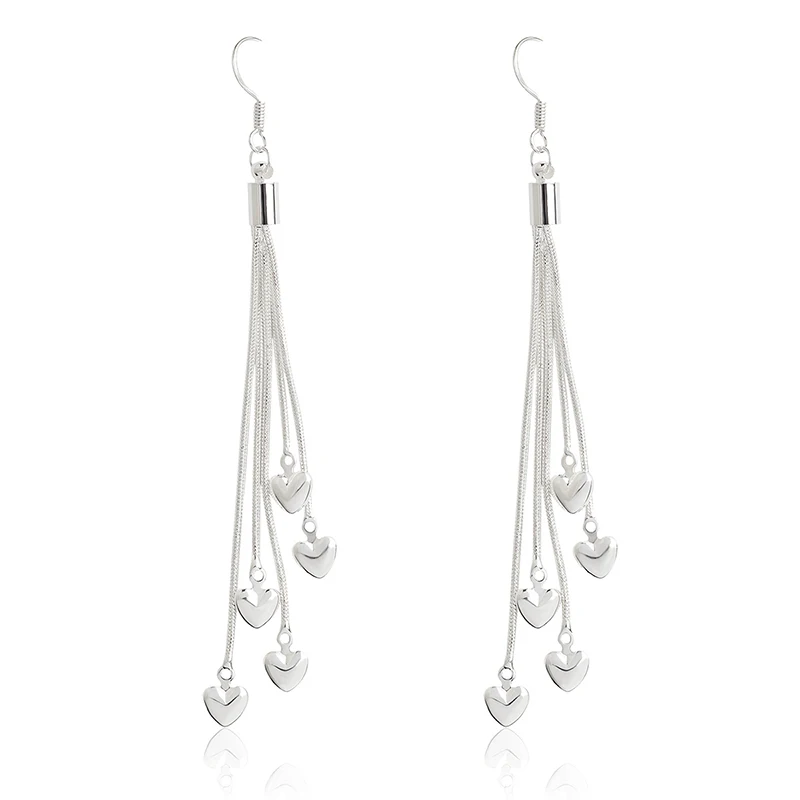 

Trendy Heart Fashion tassel drop earrings Silver jewelry best gift for women girl leather cuff long dangle earrings accessories