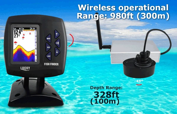 Faixa de Operação Intervalo de Profundidade de 100 Inventor dos Peixes sem Fio Sorte Ff918 cwls Versão Russa Display Colorido Barco 300 m m 2 Lucky FF918-CWLS versão russa display a cores